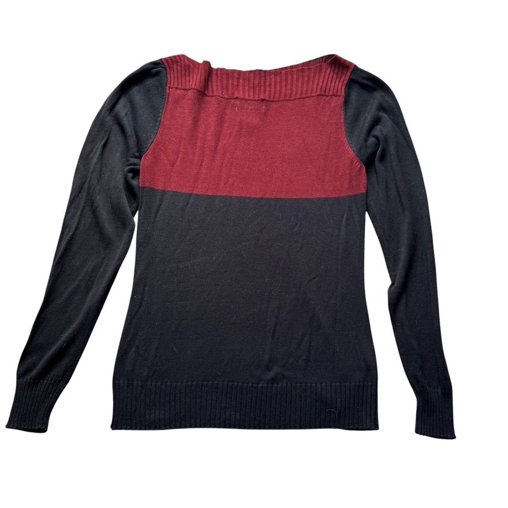 Vintage Sara Roberts 100% Silk Color Block Sweater Red Black‎ Medium Boat Neck
